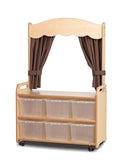 Mobile Tall Unit with 6 tubs and taupe curtains